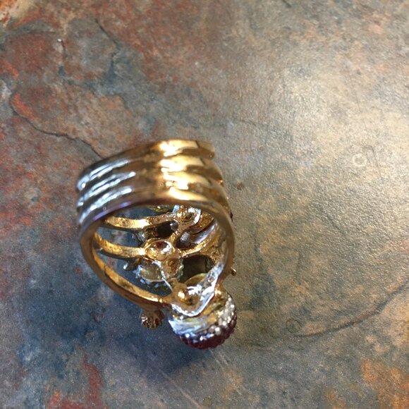 Four Band Goldtone Rhinestone Statement Cocktail Ring-Size 6 1/4 - Picture 4 of 5